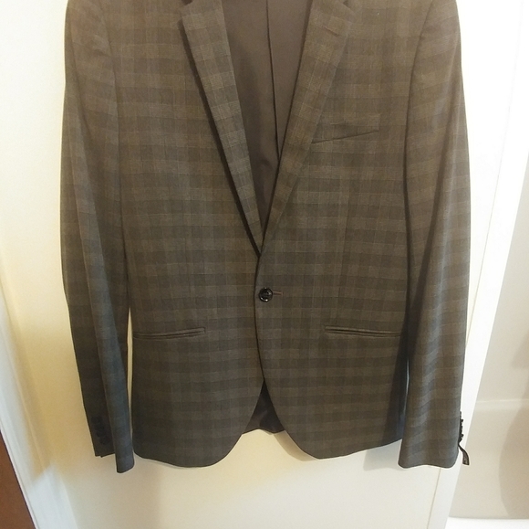H&M Dark Gray Checked Blazer Jacket Muscle Fit in Super Skinny - Picture 6 of 14